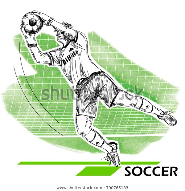 Goalie catching ball drawing Soccer ball drawings 